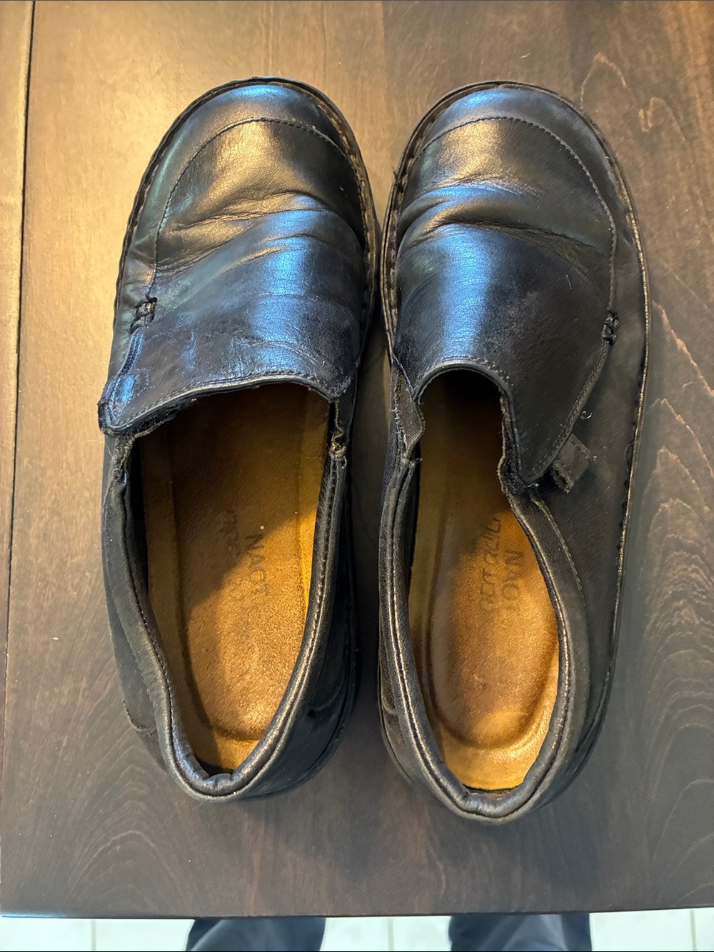 Women's Black Leather Slip-On Shoes
